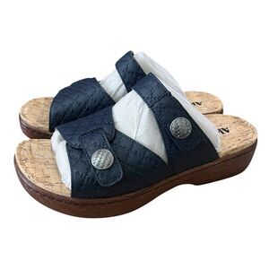 Alegria Krystal Size 8 8.5 Wide Leather Blue Basket Slip On Comfort Sandals EU38